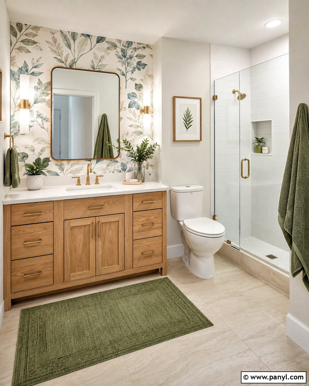 Bathroom With White Walls And Wallpaper Accent - 20 White Walls In Bathroom Ideas