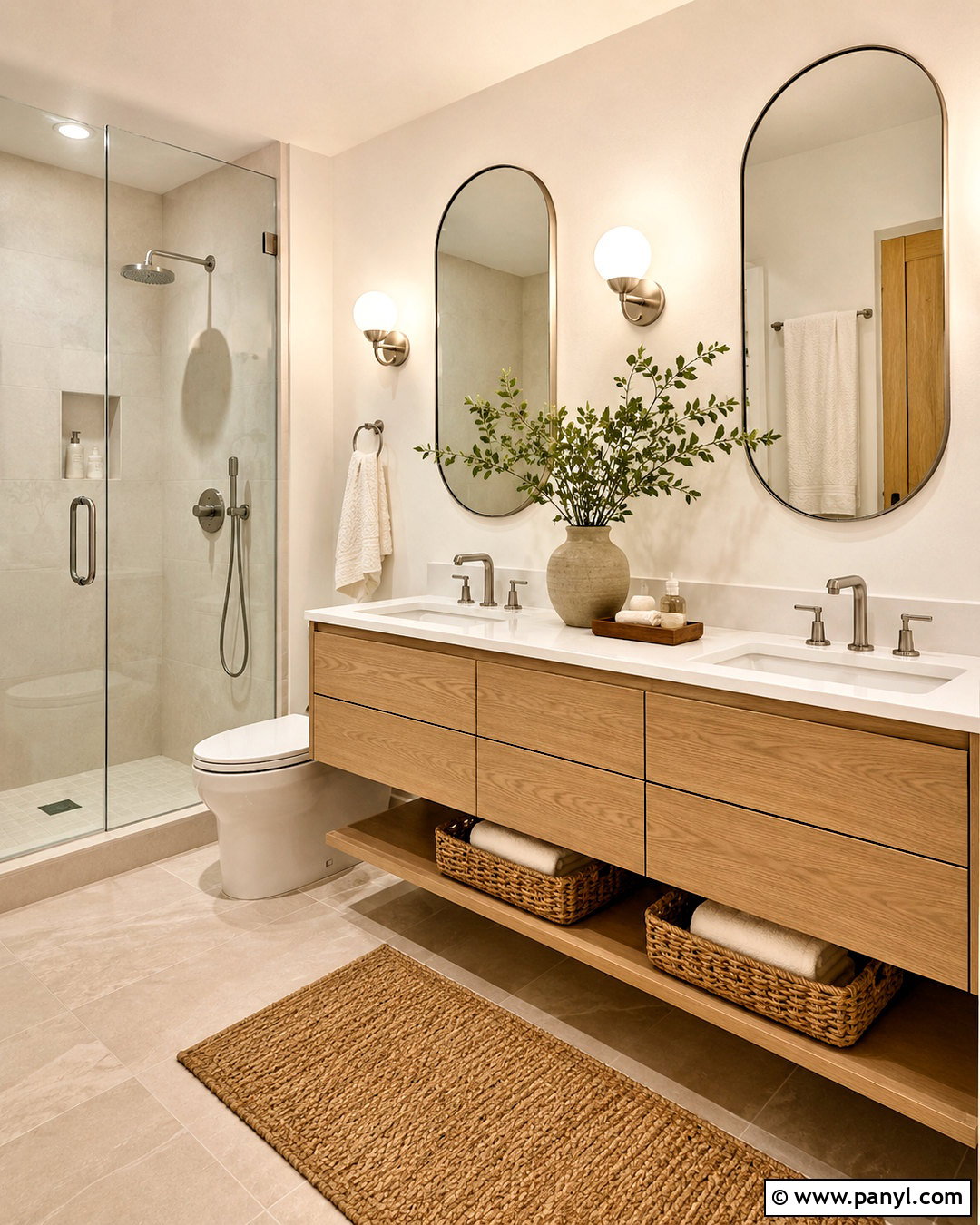 Bathroom With White Walls And Wood Vanity - 20 White Walls In Bathroom Ideas