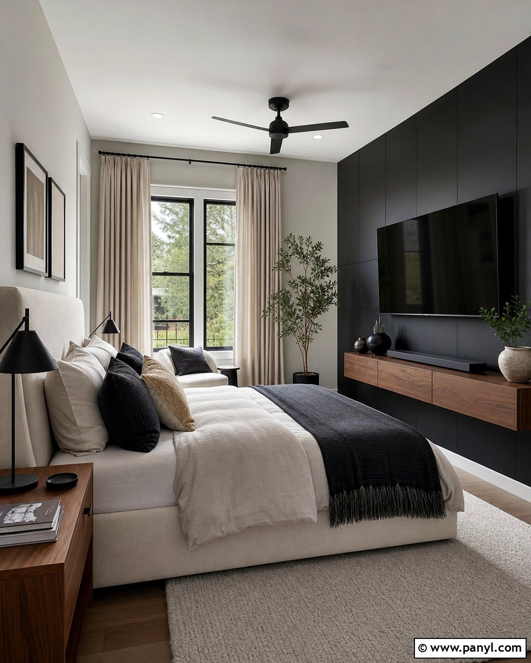 Bedroom Black TV Wall - 35 Black Wall Behind Tv Ideas