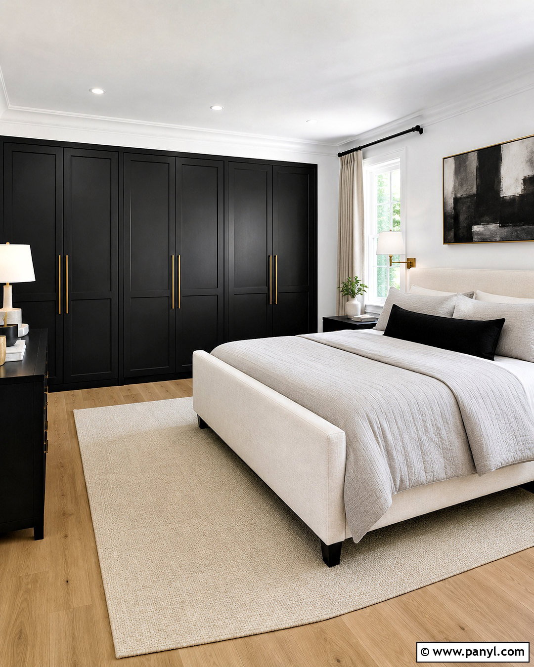 Bedroom With Black Closet Doors - 35 White Walls Black Doors