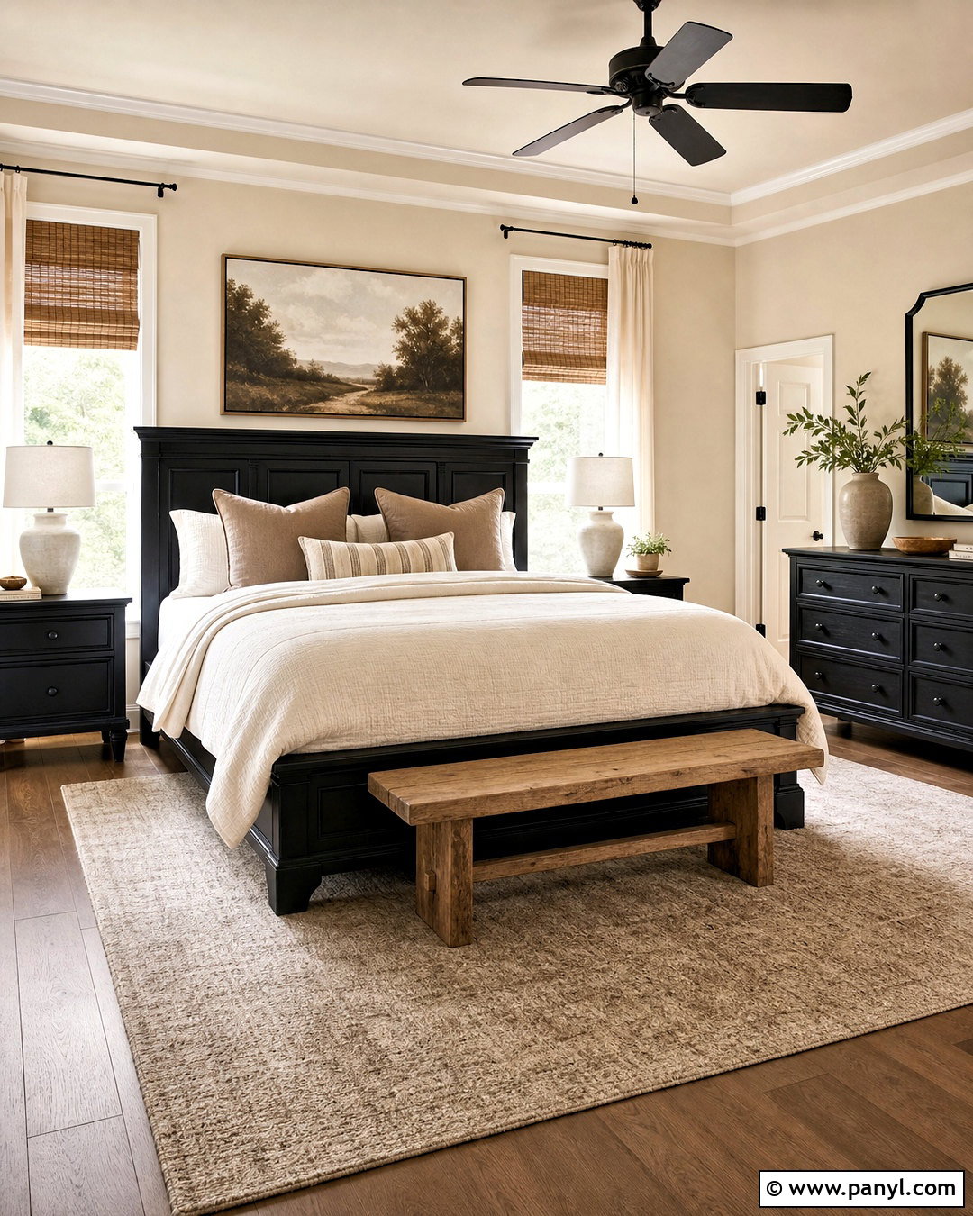 Bedroom With Black Furniture And Beige Decor - 20 room with black furniture ideas