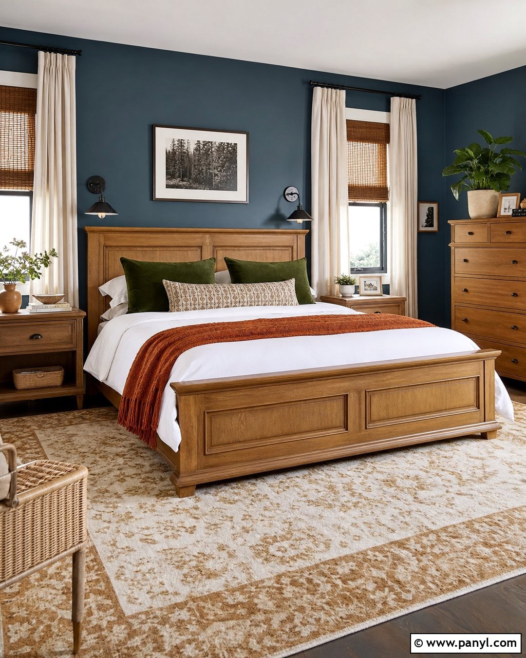 Bedroom With Blue Walls And Wood Furniture - 35 room with blue walls