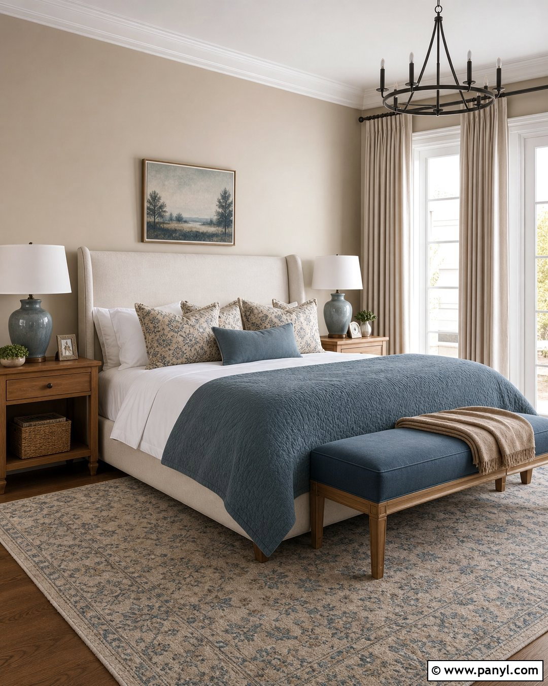 Bedroom With Dusty Blue Accents - 50 Vanilla Latte Color Wall Ideas