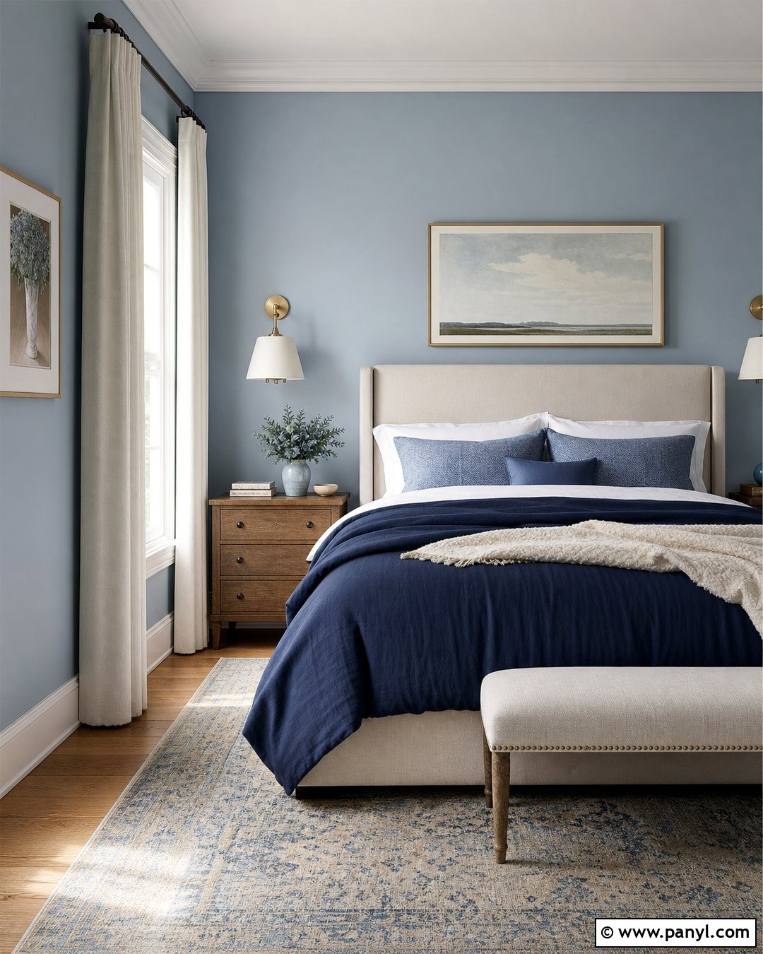 Bedroom With Light Blue Walls And Navy Bedding - 50 light blue walls