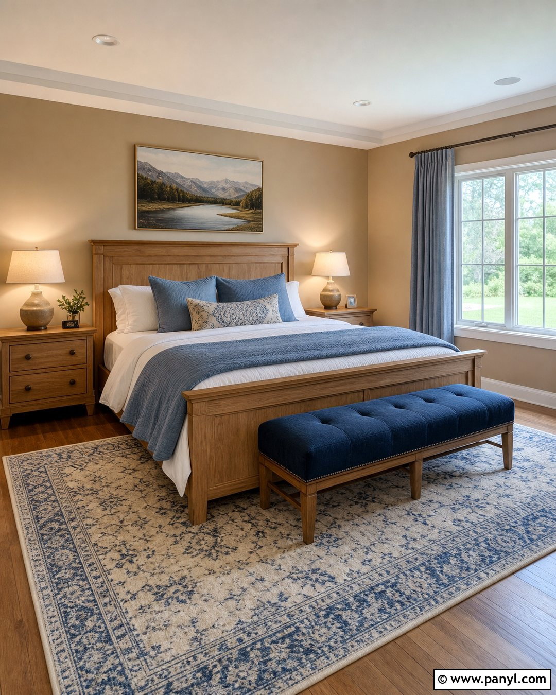 Bedroom With Light Brown Walls And Blue Decor - 35 light brown walls