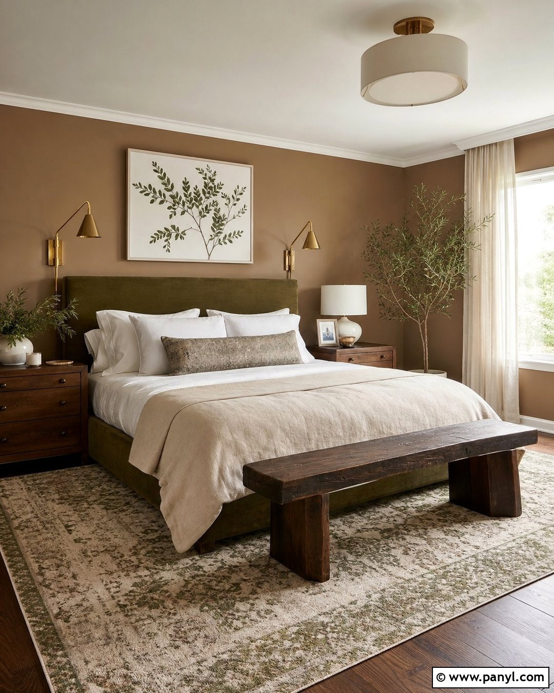 Bedroom With Light Brown Walls And Olive Green - 35 light brown walls