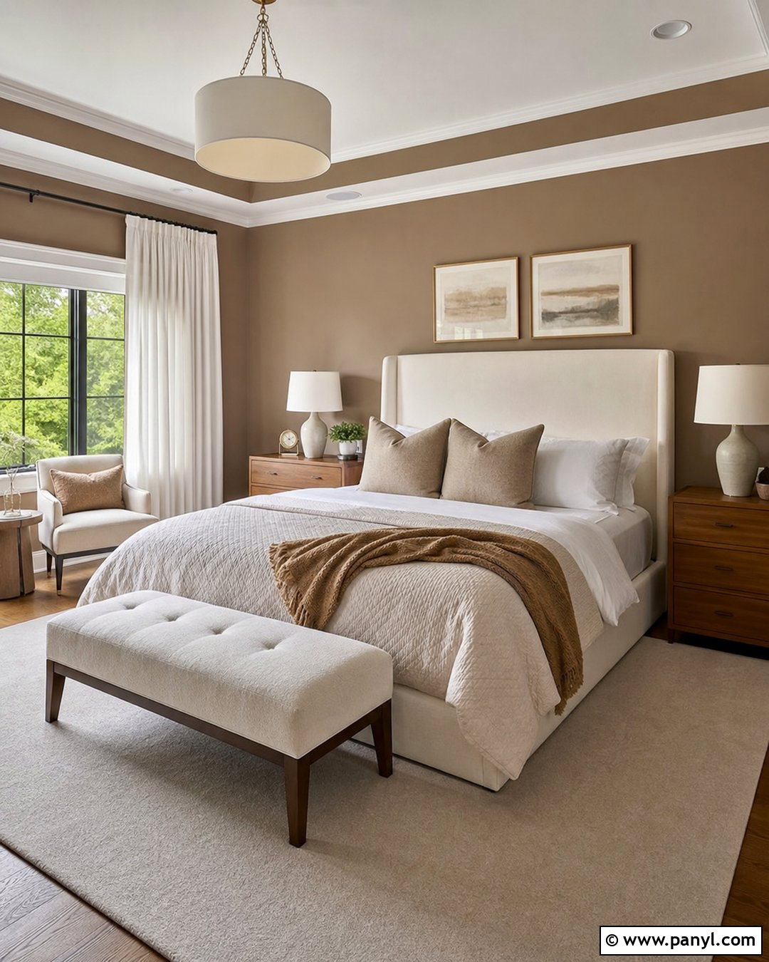 Bedroom With Light Brown Walls And White Bedding - 35 light brown walls