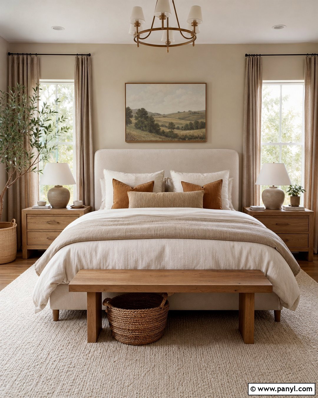 Bedroom With Linen Bedding - 50 Vanilla Latte Color Wall Ideas