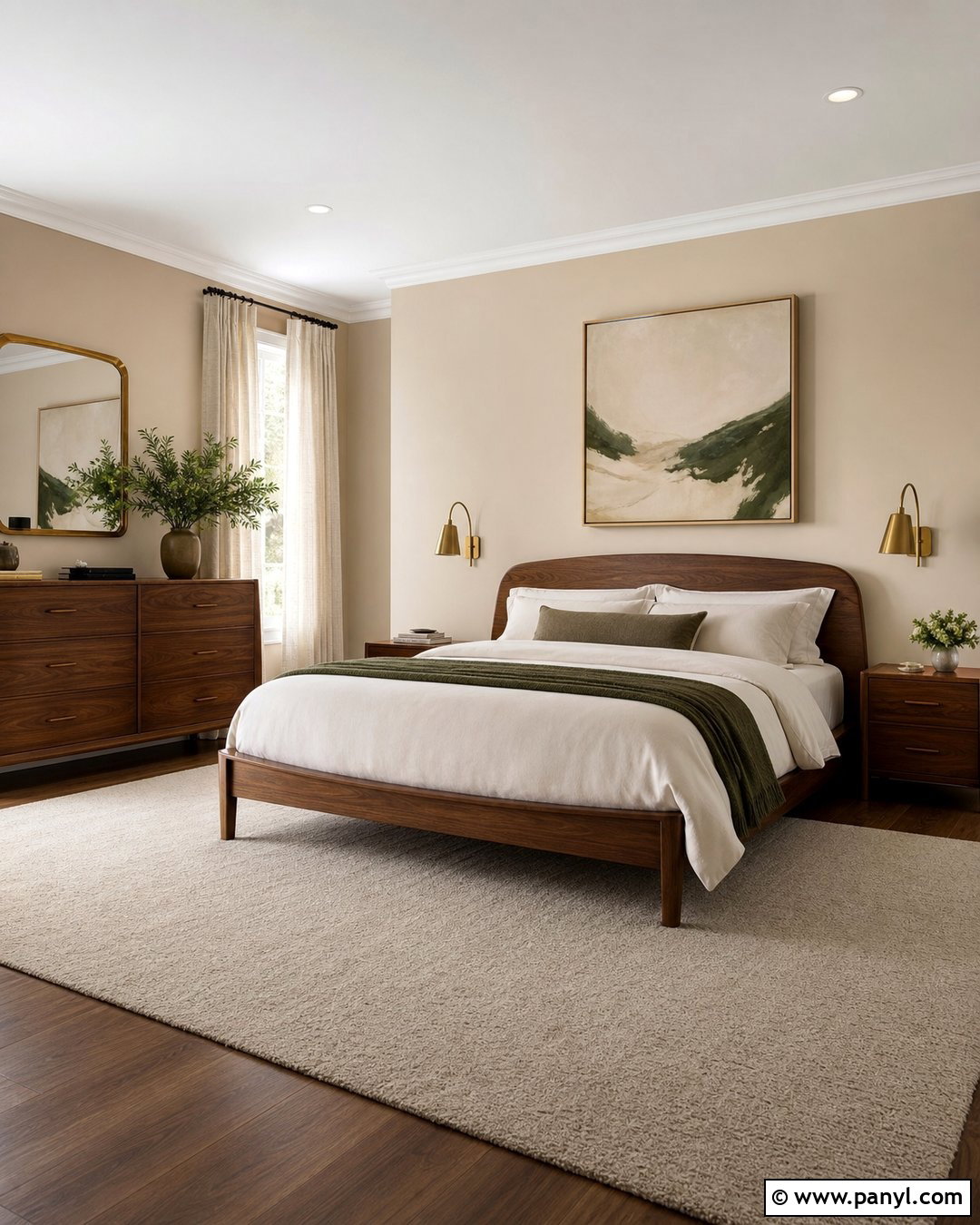 Bedroom With Walnut Furniture - 50 Vanilla Latte Color Wall Ideas