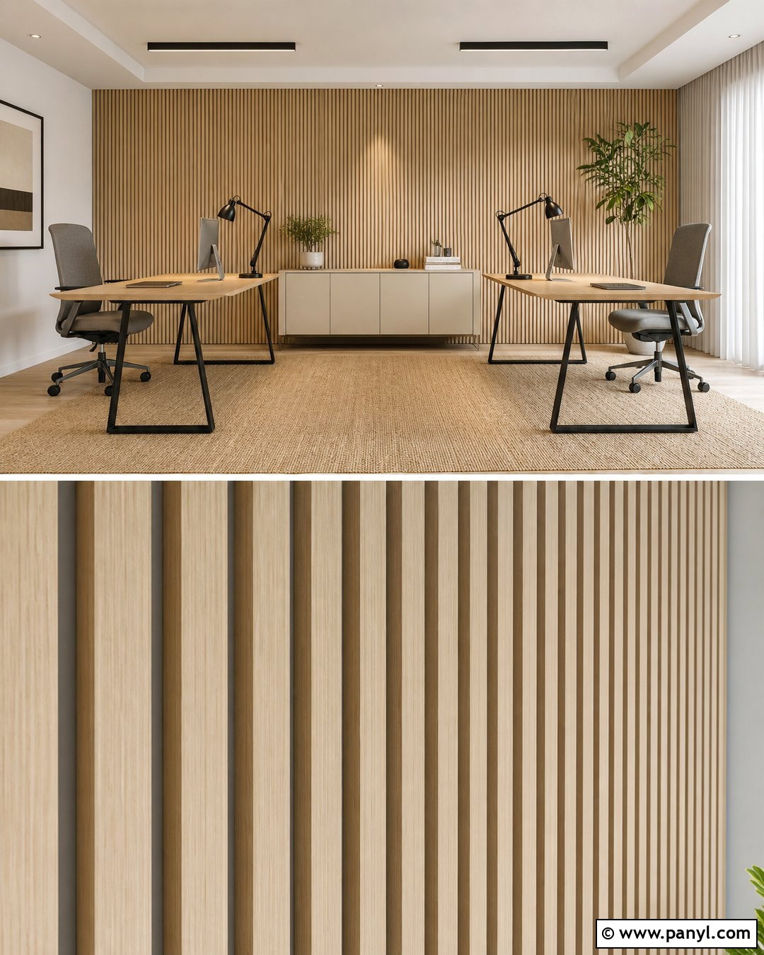Beige Acoustic Slat Wall Office - 20 Neutral Color Slat Wall Ideas