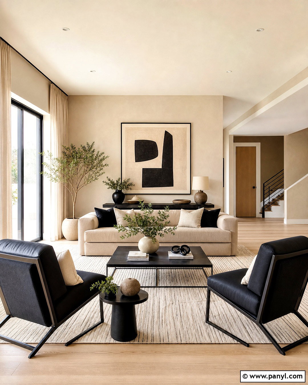 Beige And Black Modern Living Room - 20 beige room color ideas