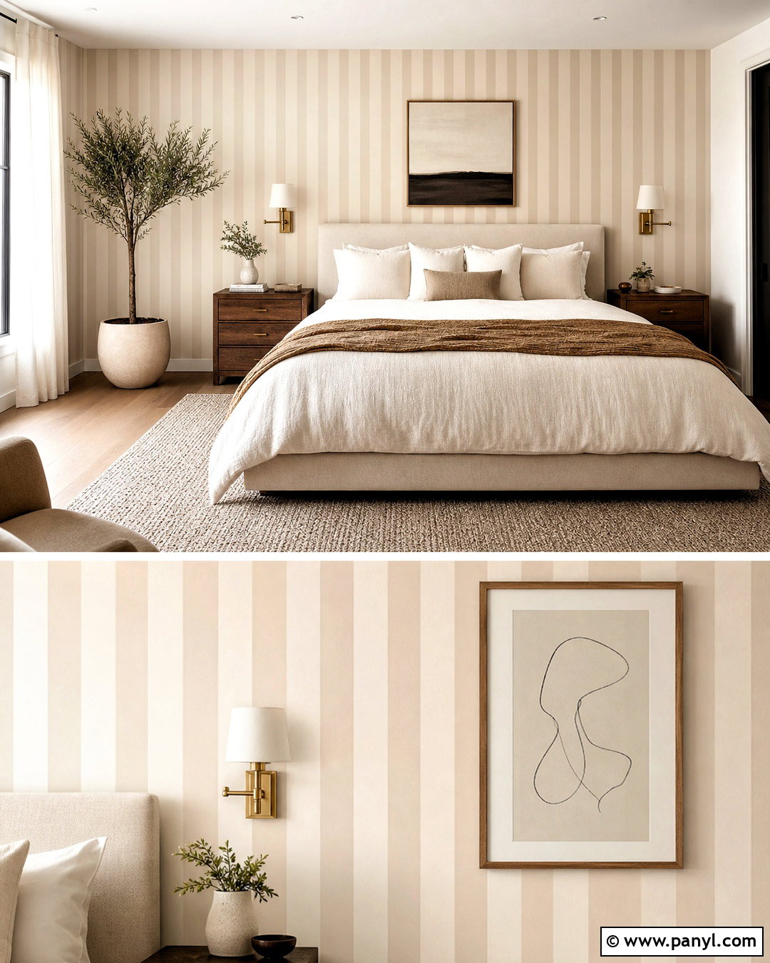 Beige And Cream Tonal Striped Bedroom Walls - 20 striped bedroom walls