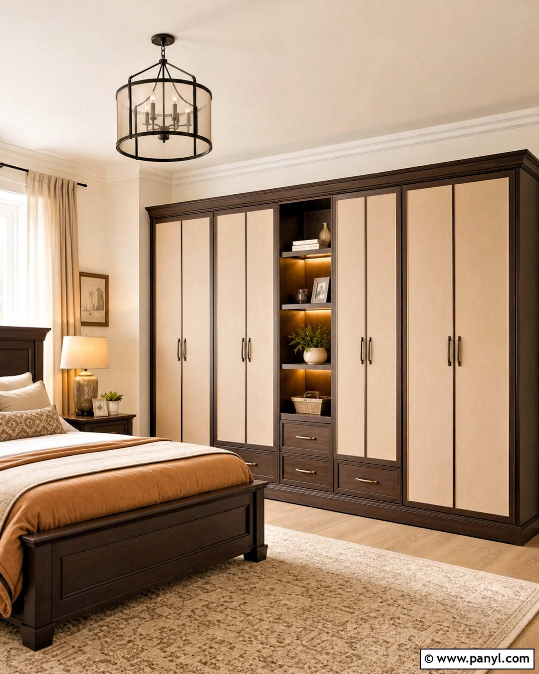 Beige And Dark Wood Wardrobe - 20 bedroom wardrobe colour combination ideas