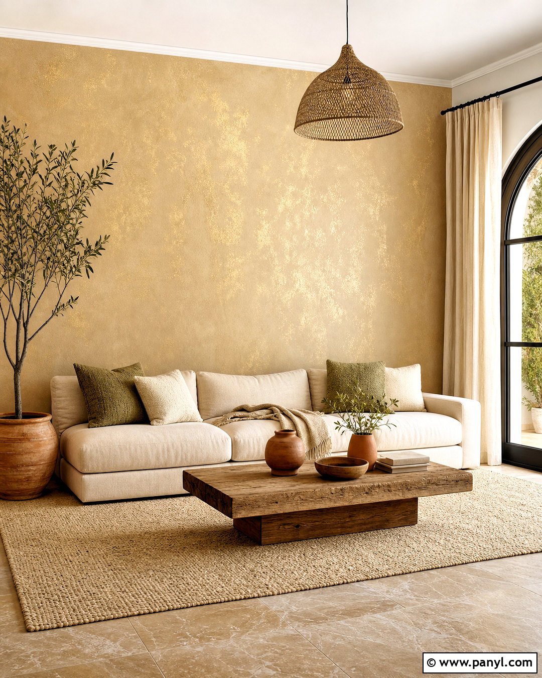 Beige And Gold Limewash Wall - 20 gold shimmer wall ideas