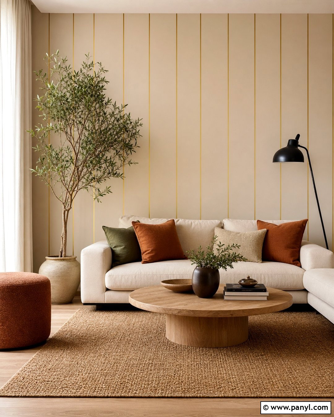 Beige And Gold Stripe Living Room Wall - 35 gold stripe wall ideas