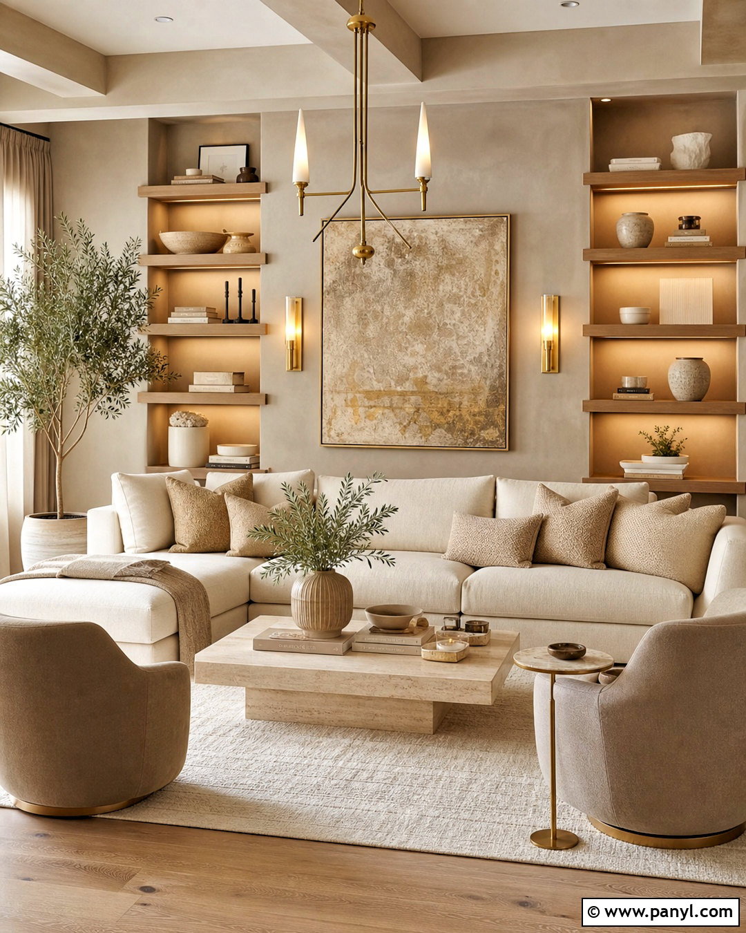 Beige And Golden Living Room - 20 golden interior design ideas