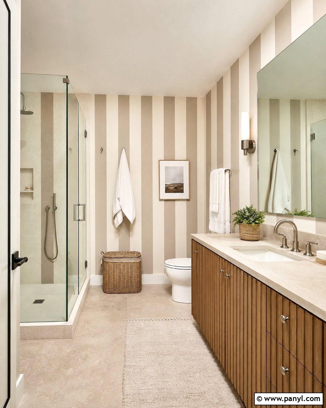 Beige And Taupe Striped Bathroom Walls - 20 Elegant Bathroom With Striped Walls