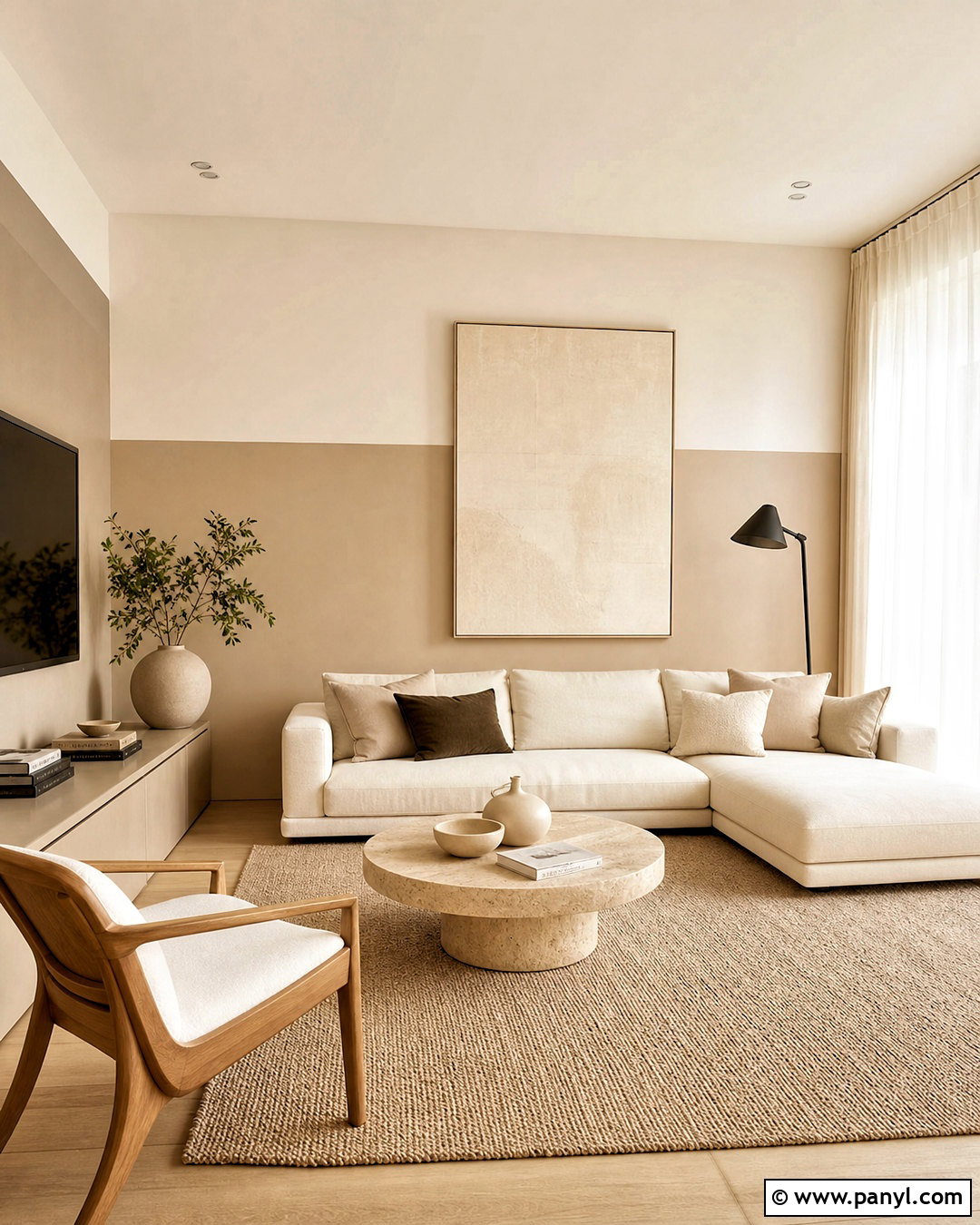 Beige And White Half Painted Wall Living Room - 20 half painted wall living room ideas
