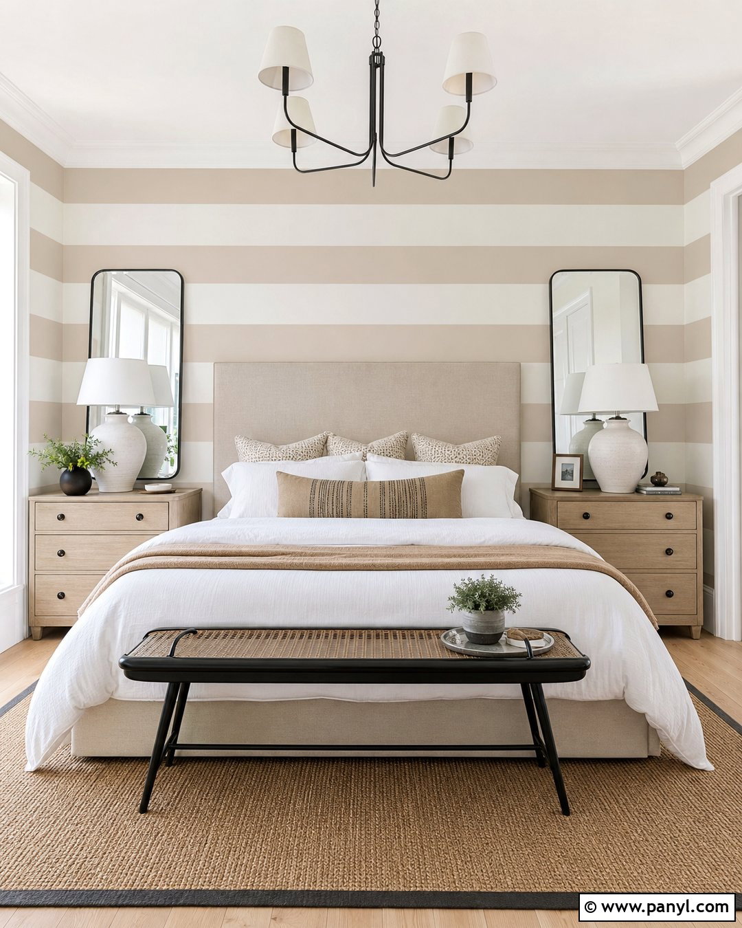 Beige And White Horizontal Wall Paint Stripes - 30 Wall Lines Paint Stripes