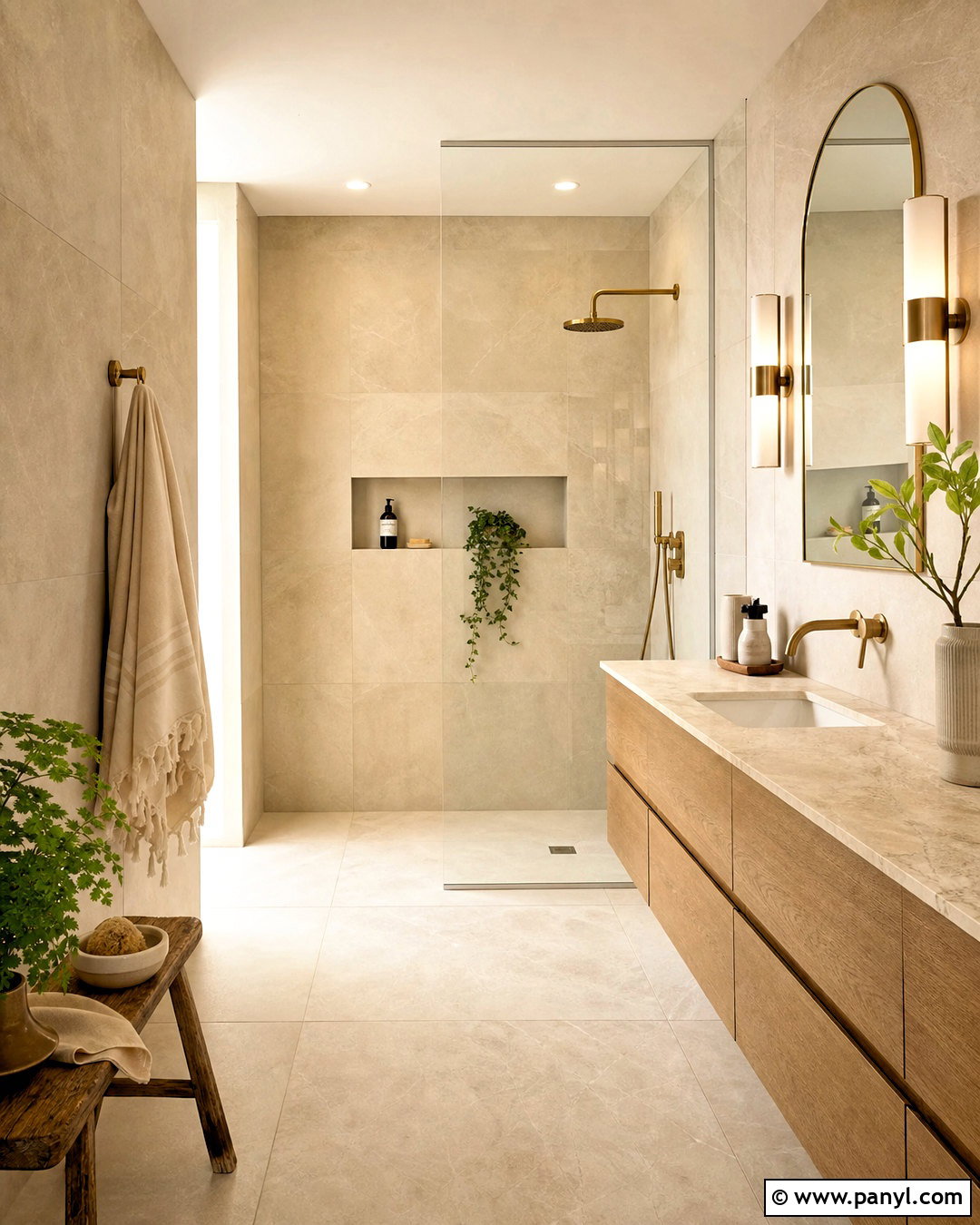Beige Bathroom With Brass Fixtures - 20 beige colour room ideas