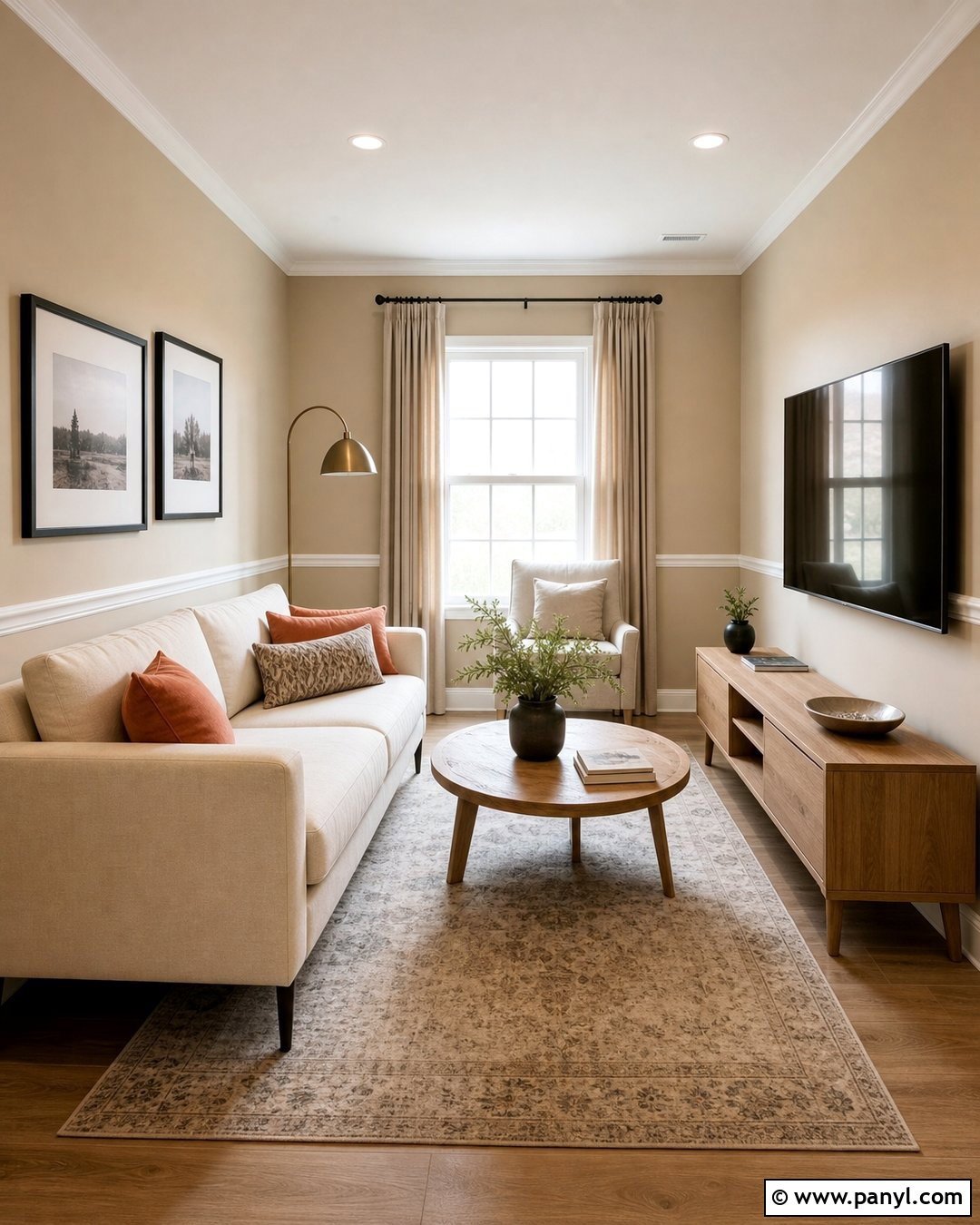 Beige Chair Rail In A Small Living Room - 20 Chair Rail Same Color As Wall Ideas