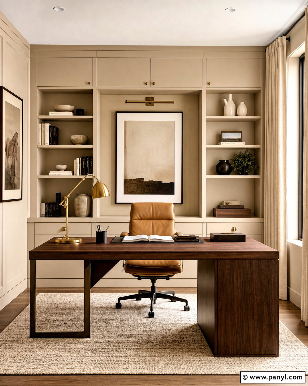 Beige Home Office With Built-In Storage - 20 beige colour room ideas