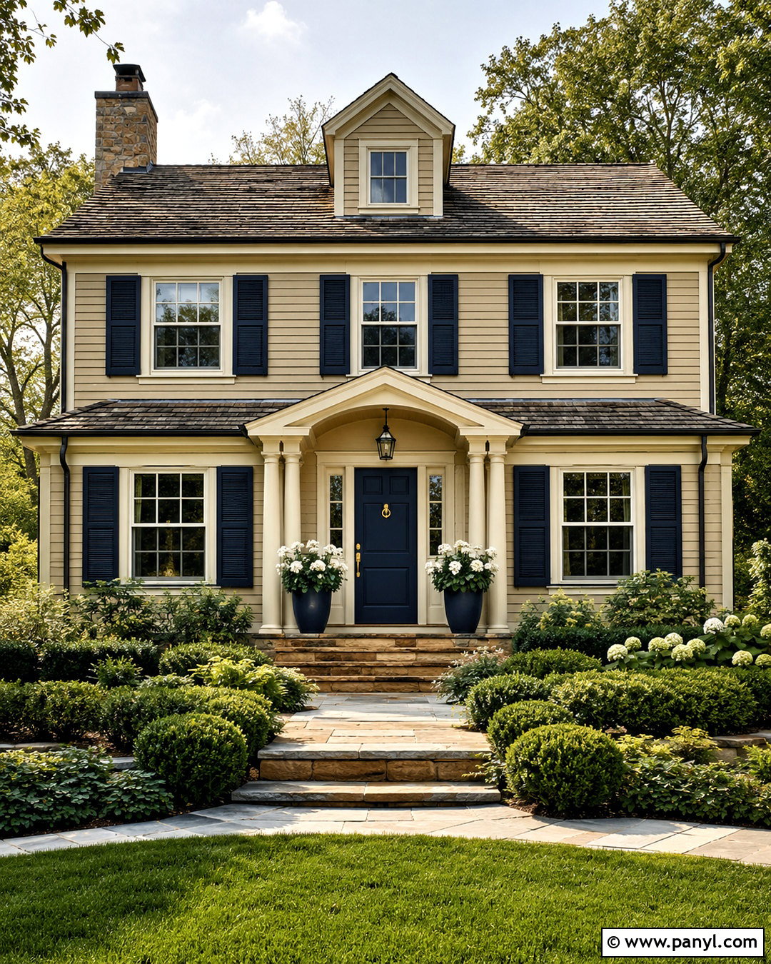 Beige House Paint With Deep Navy Trim - 20 house paint ideas
