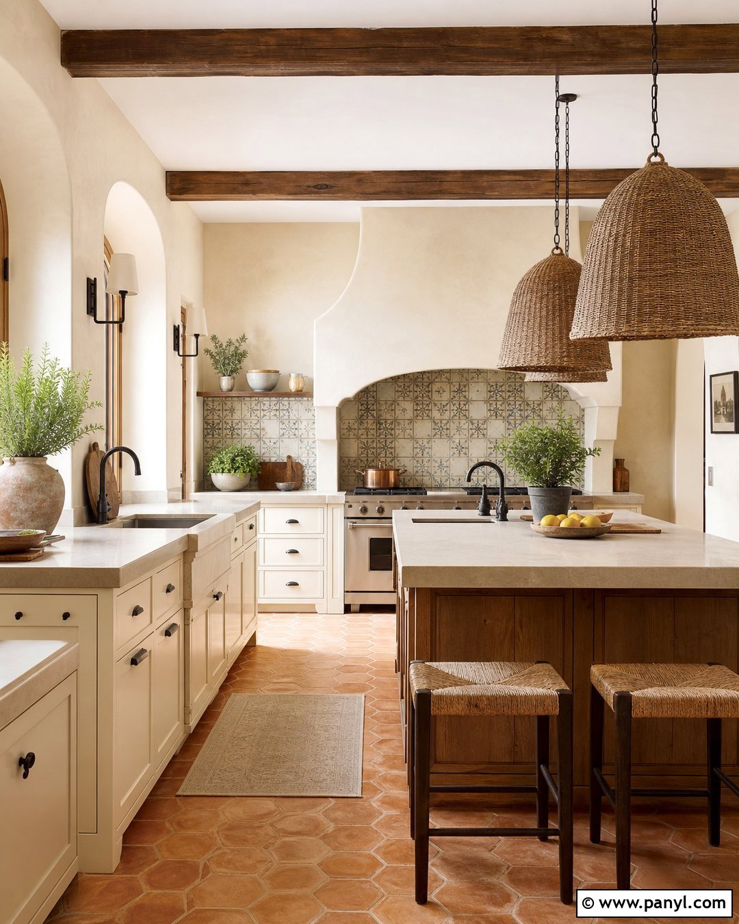 Beige Kitchen Walls In a Mediterranean Kitchen - 35 beige kitchen walls