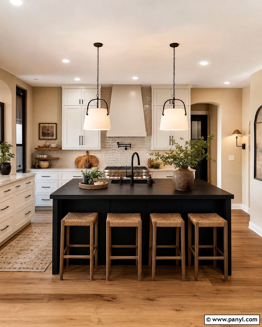 Beige Kitchen Walls With a Black Island - 35 beige kitchen walls