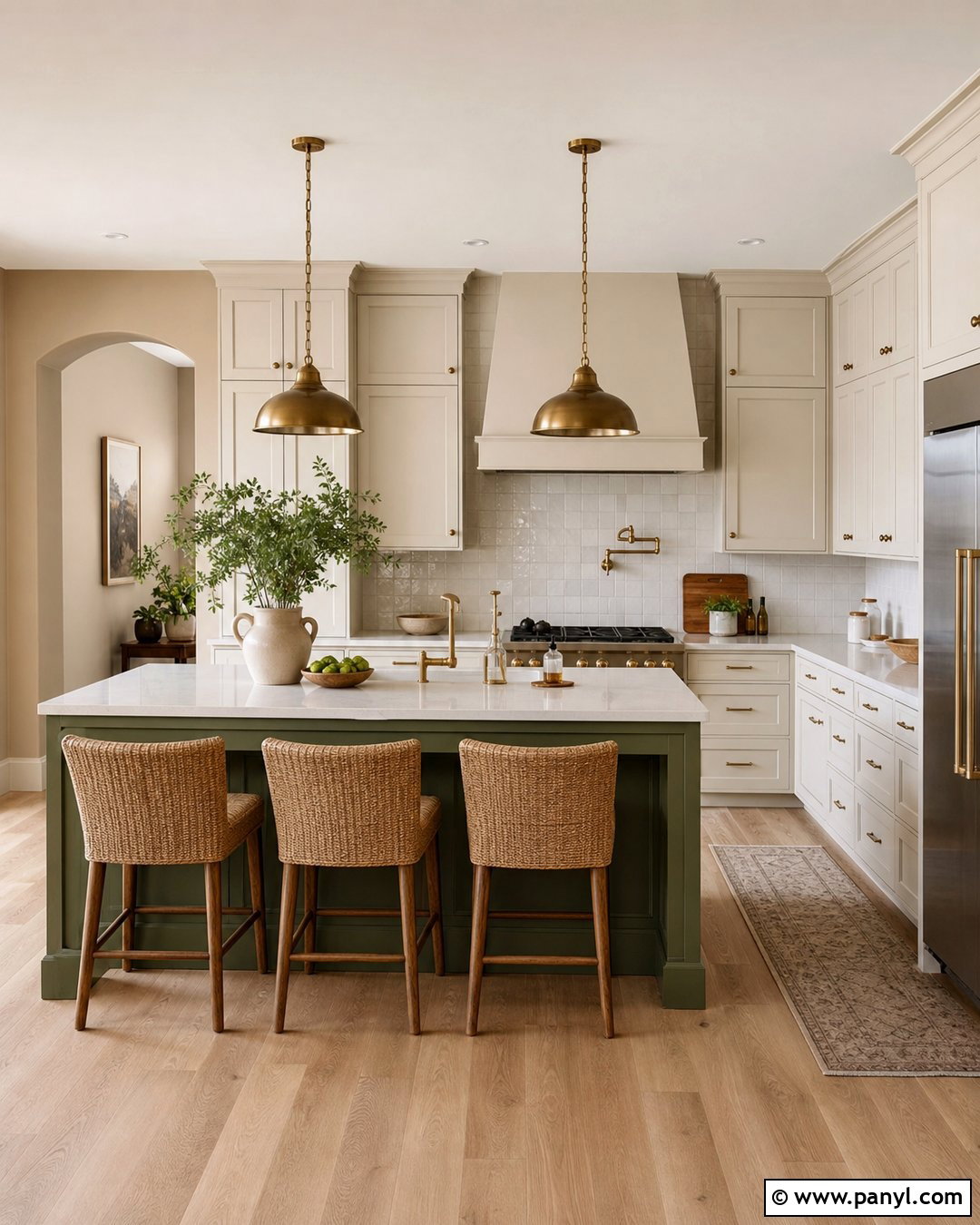 Beige Kitchen Walls With a Green Island - 35 beige kitchen walls
