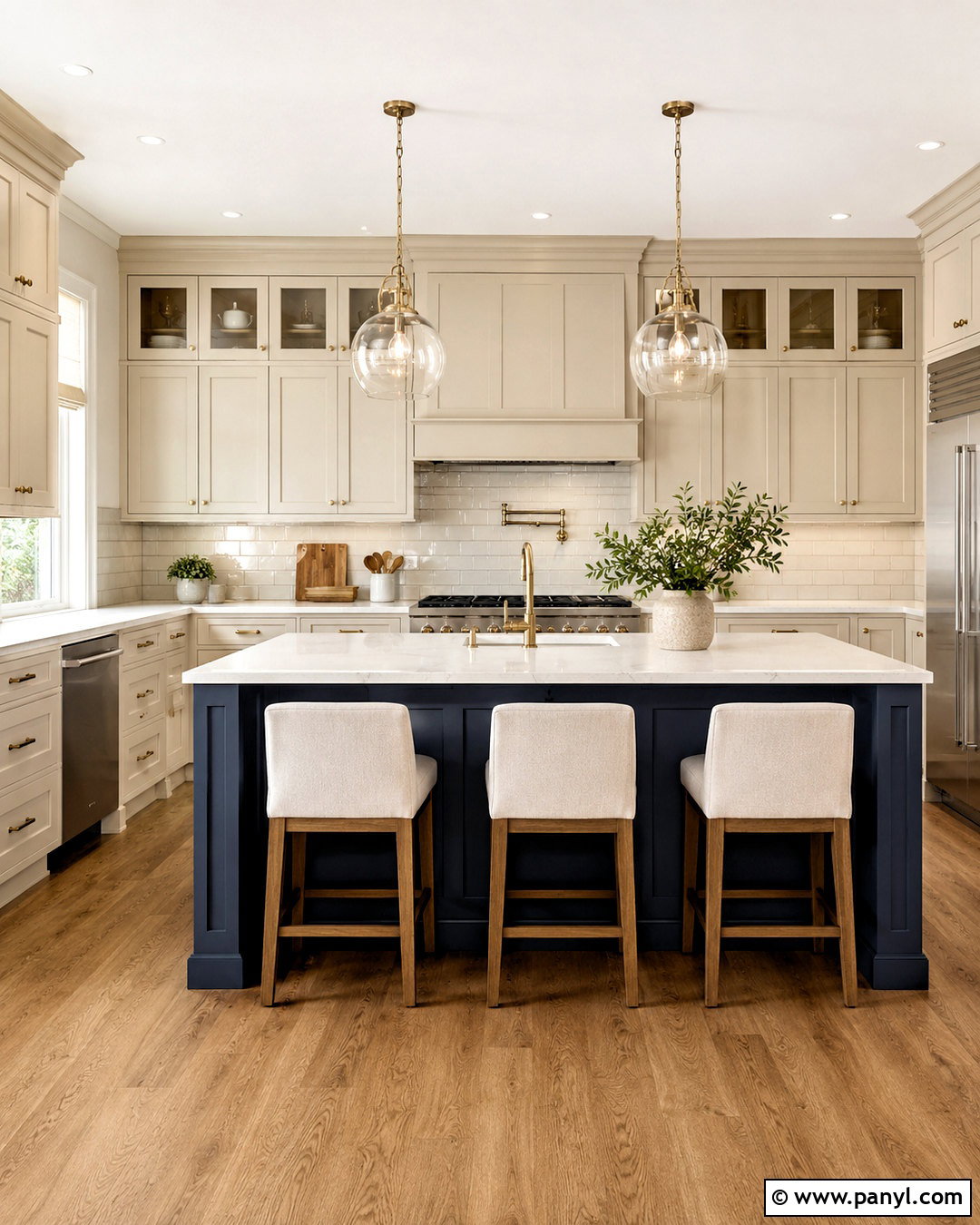 Beige Kitchen With Blue Island - 20 beige colour kitchen ideas