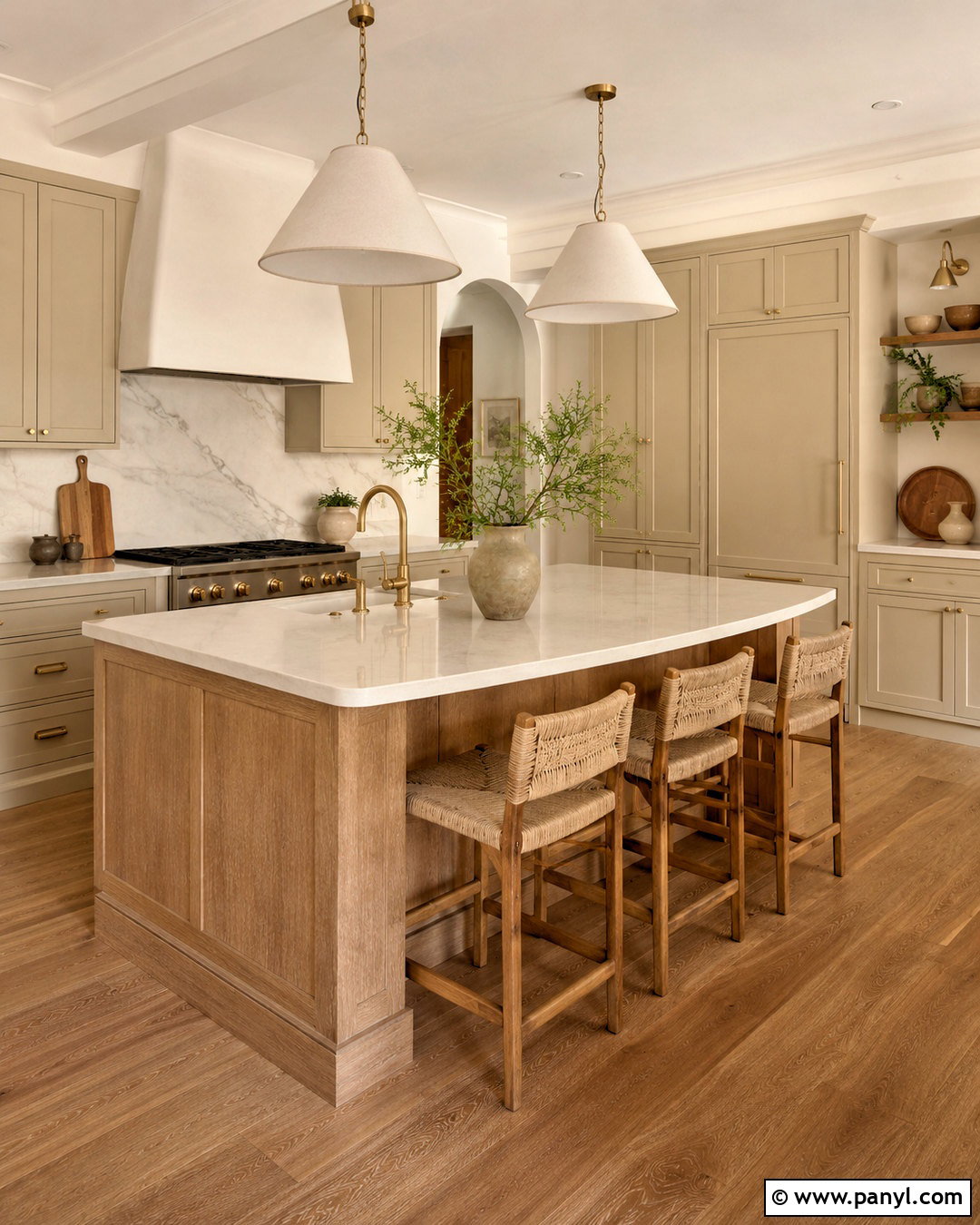 Beige Kitchen With Natural Wood Island - 20 beige colour kitchen ideas