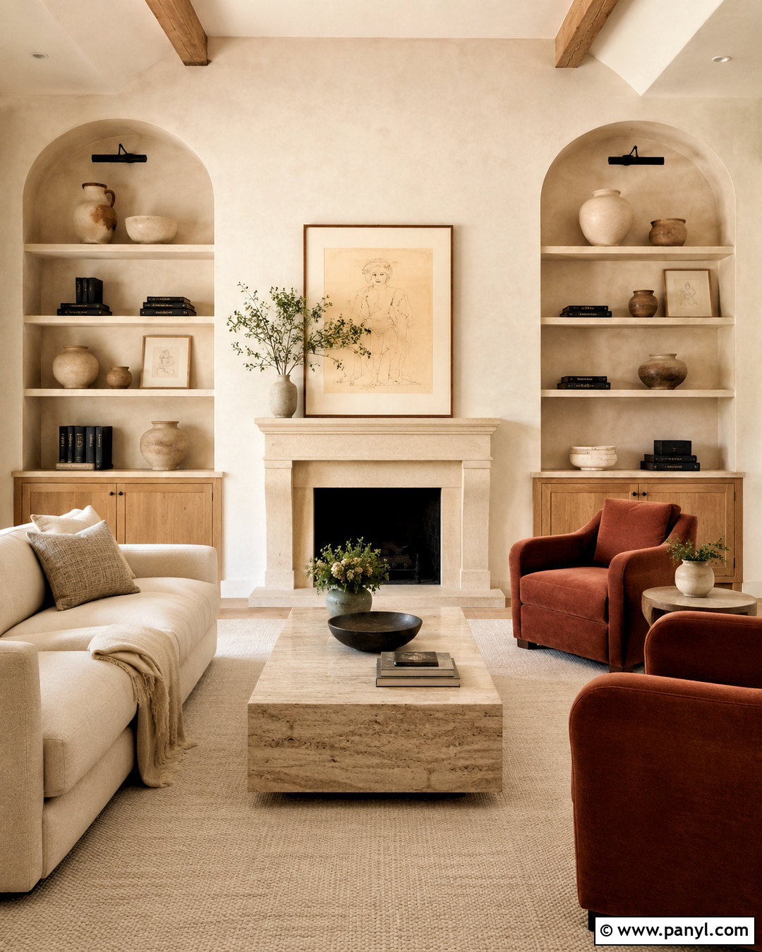 Beige Limewash Built-In Shelves - 40 Beige Limewash Walls
