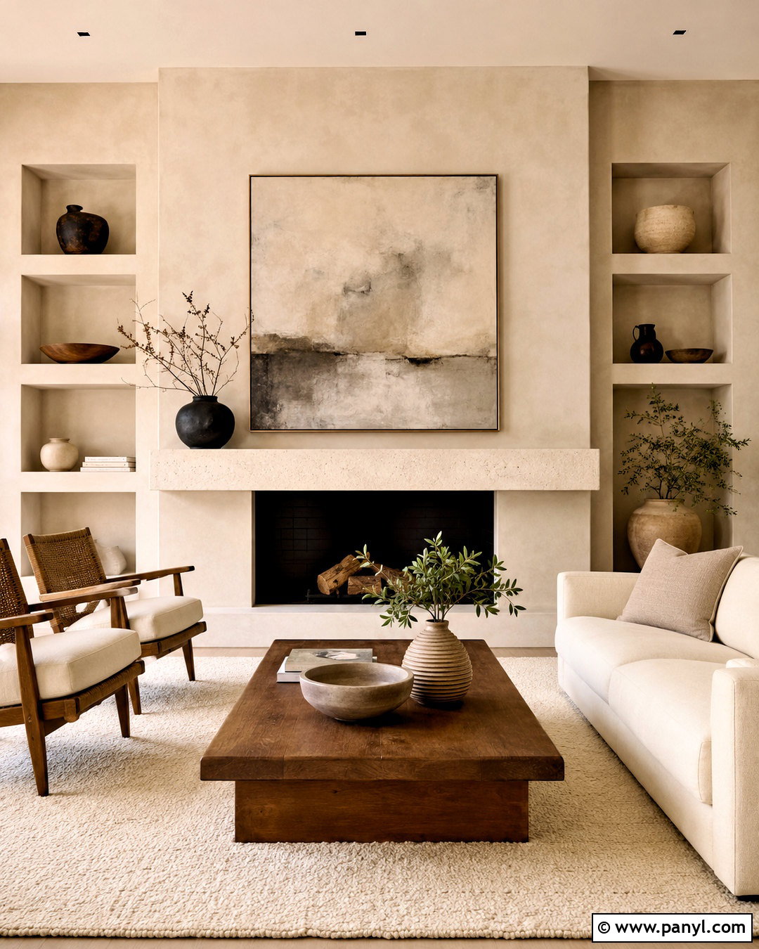 Beige Limewash Fireplace Wall - 40 Beige Limewash Walls
