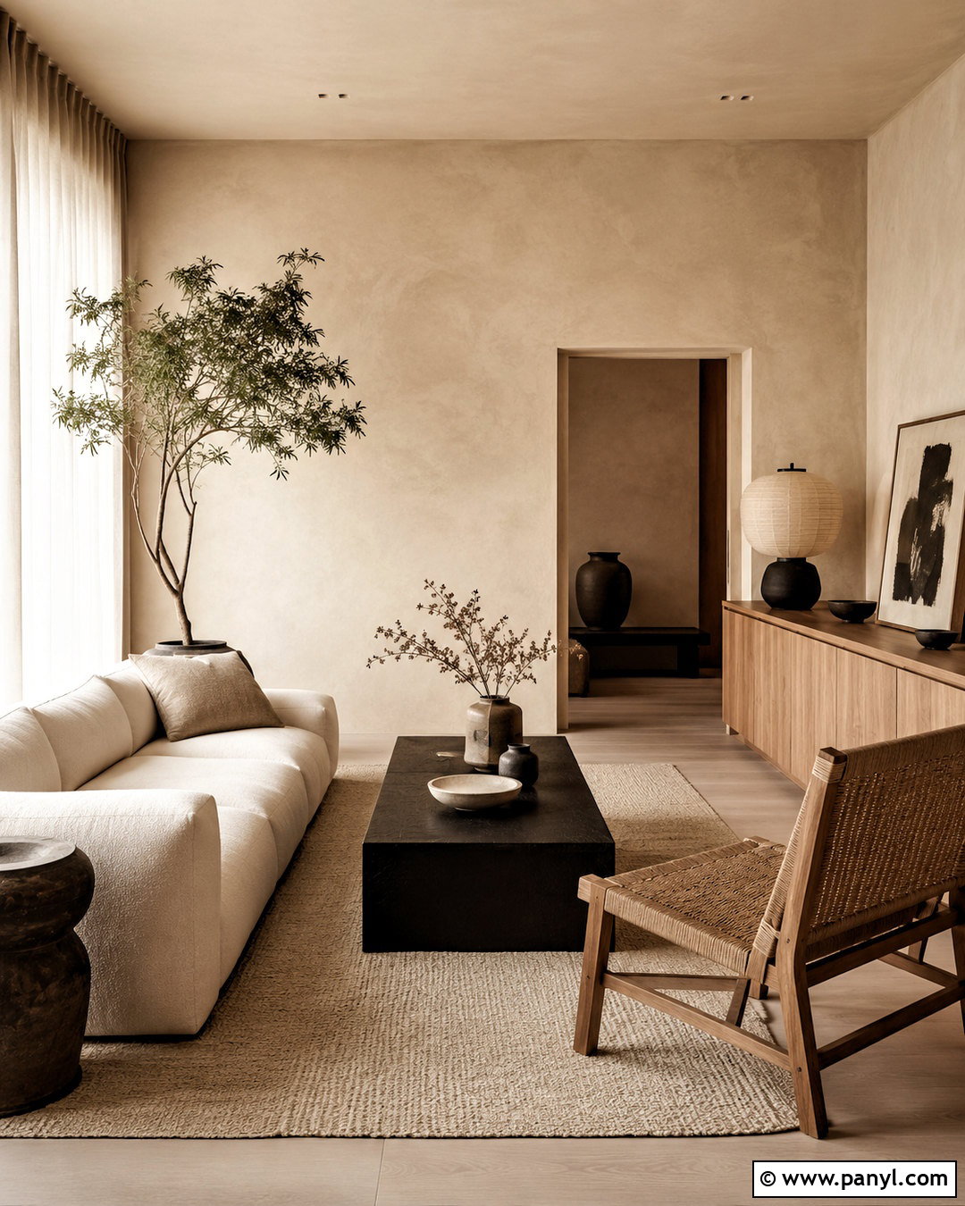 Beige Limewash Japandi Room - 40 Beige Limewash Walls