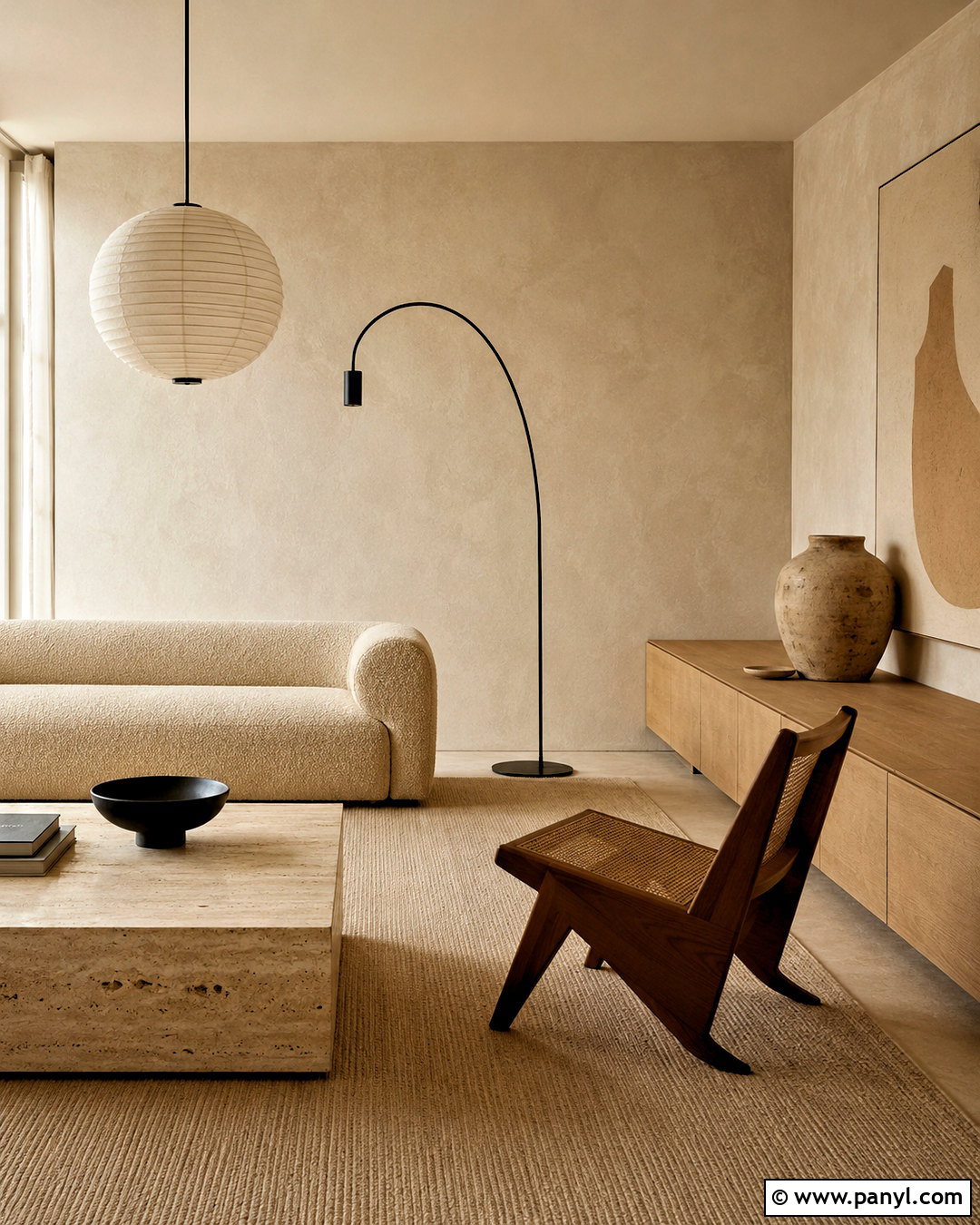 Beige Limewash Minimalist Living Room - 40 Beige Limewash Walls