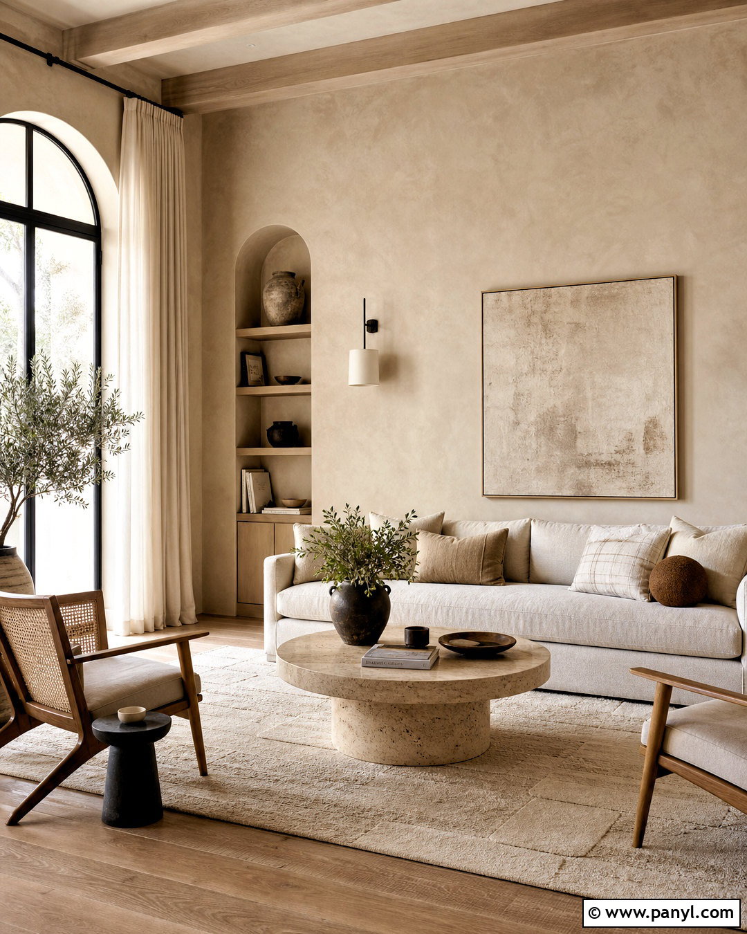 Beige Limewashed Living Room - 20 washed wall paint effect ideas