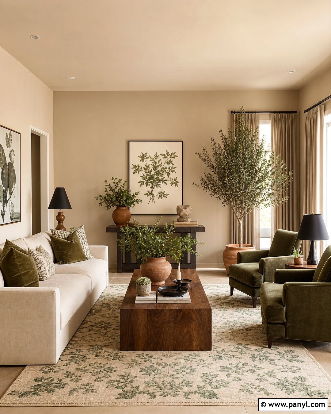Beige Living Room With Green Accents - 30 beige wall colors for living room ideas
