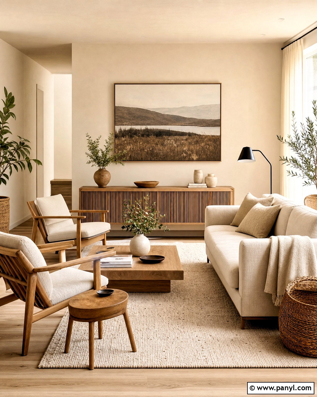 Beige Living Room With Natural Wood - 20 beige color palette living room ideas