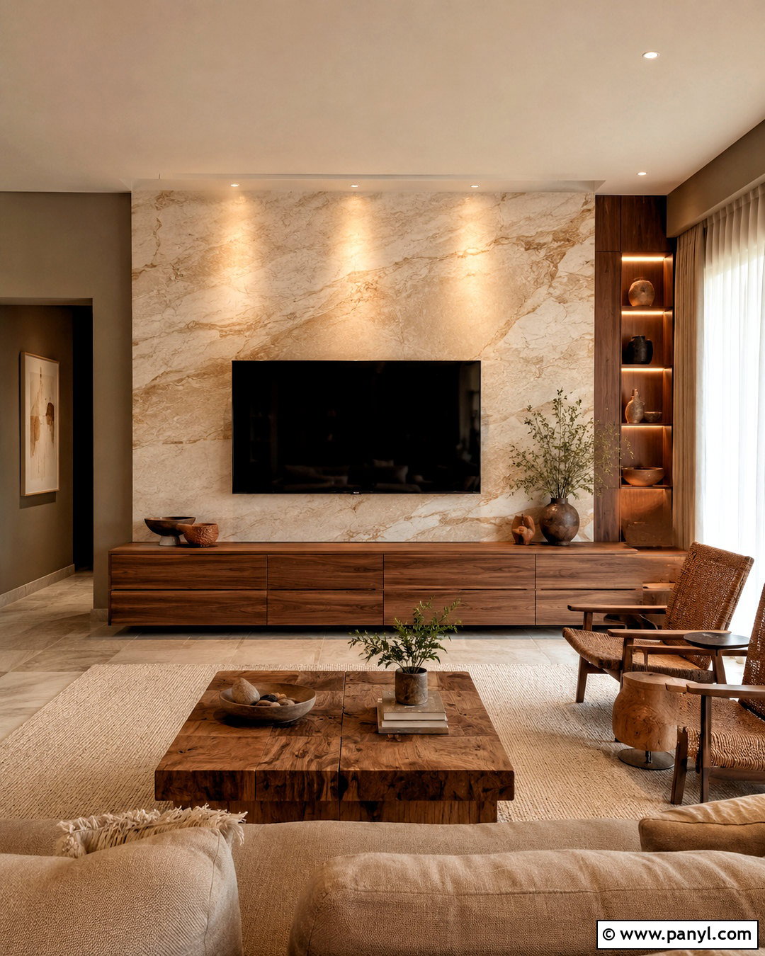 Beige Marble TV Feature Wall - 20 marble tv feature wall ideas