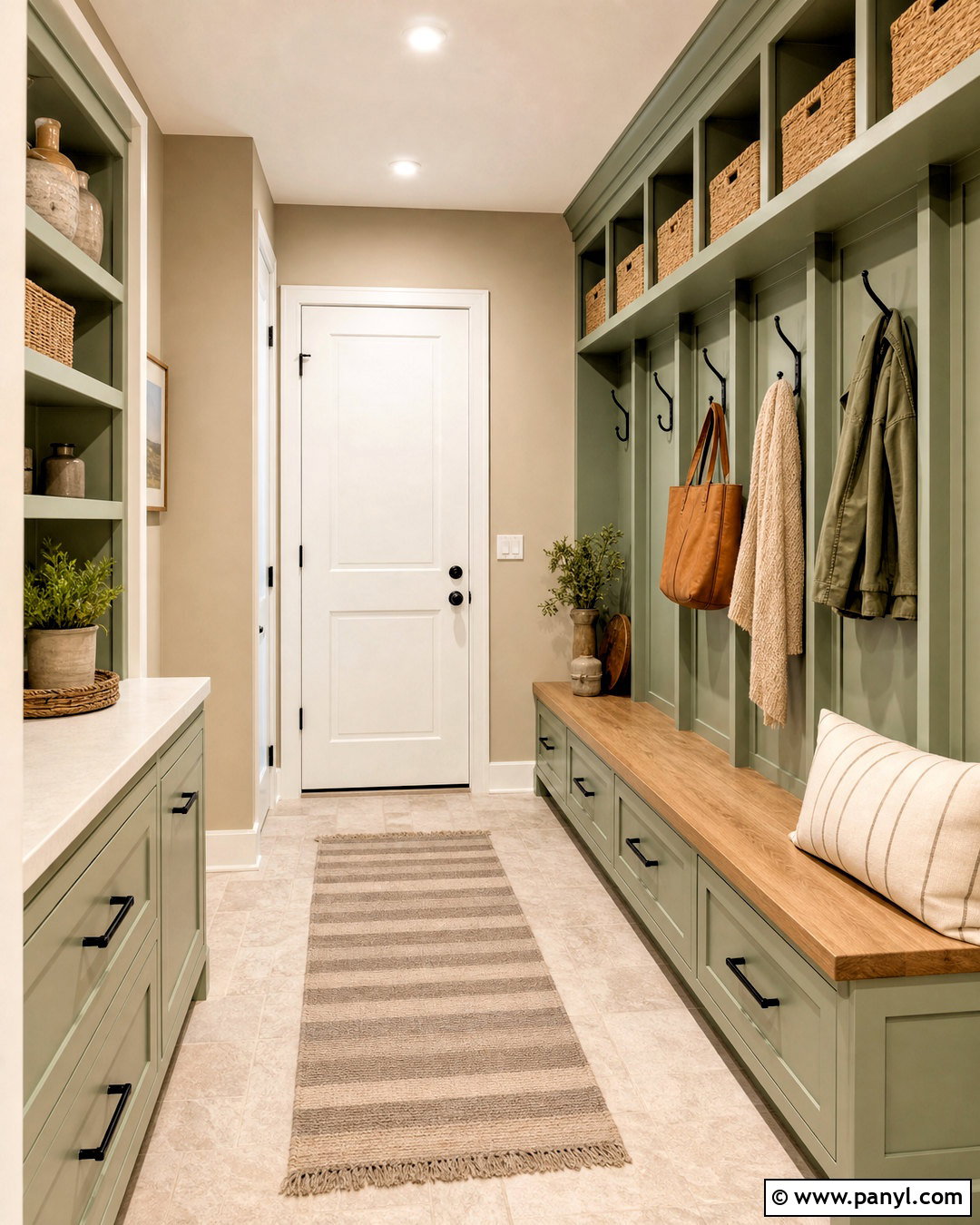Beige Mudroom With Sage Green Storage - 20 beige colour room ideas