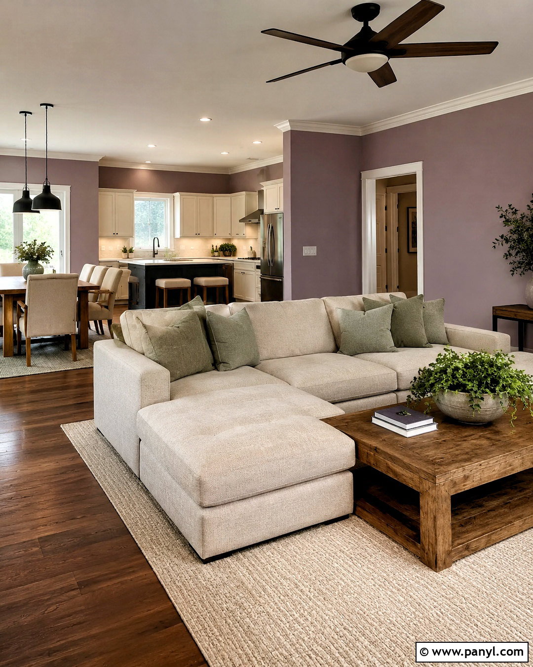 Beige Purple Open-Plan Walls - 20 neutral purple wall paint ideas