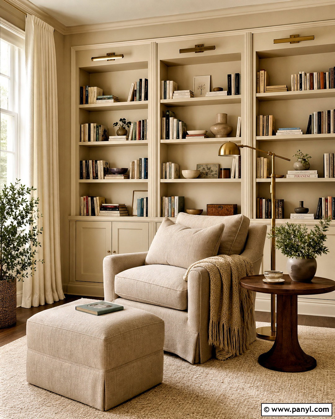 Beige Reading Room With Bookshelves - 20 beige colour room ideas