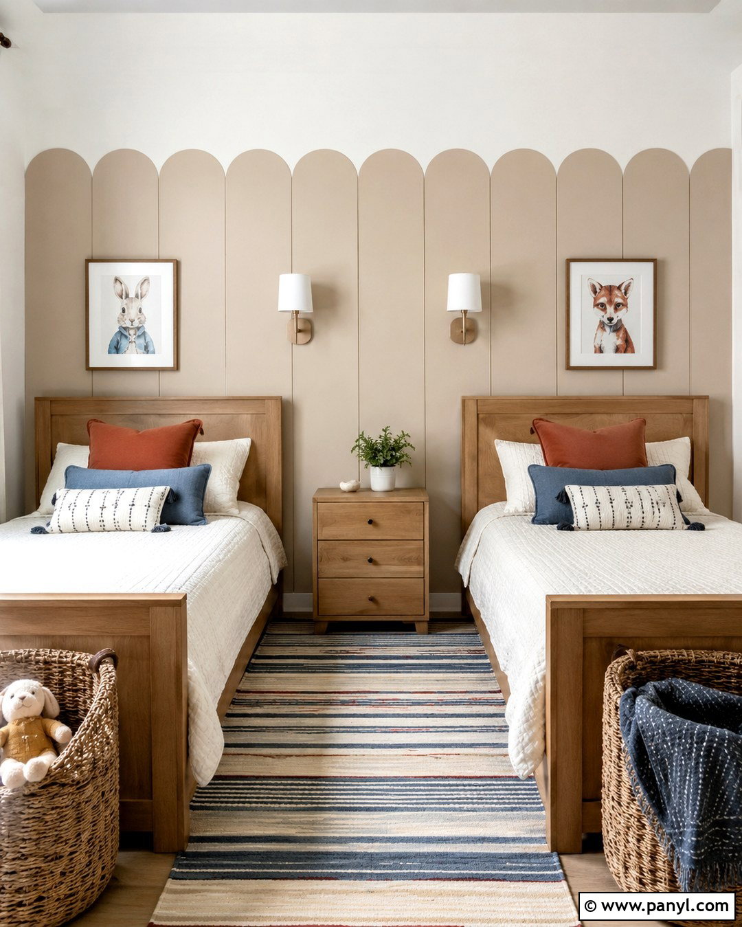 Beige Scalloped Shared Kids Room Wall - 20 Beige Scalloped Wall Ideas