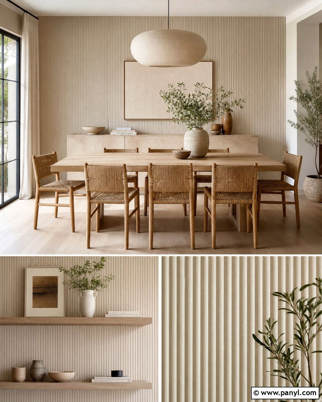 Beige Slat Wall Dining Room - 20 Neutral Color Slat Wall Ideas