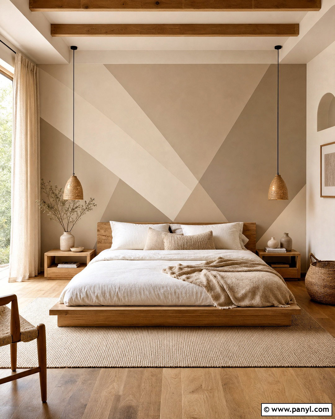 Beige Tonal Triangle Wall Bedroom - 20 triangle painted wall ideas