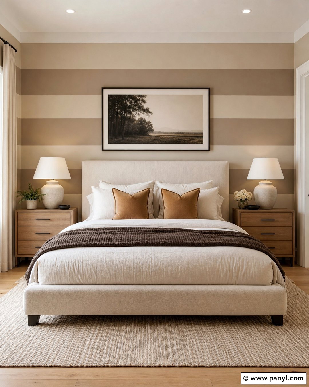 Beige Tone On Tone Horizontal Wall Stripes - 30 Horizontal Stripes On Wall Ideas