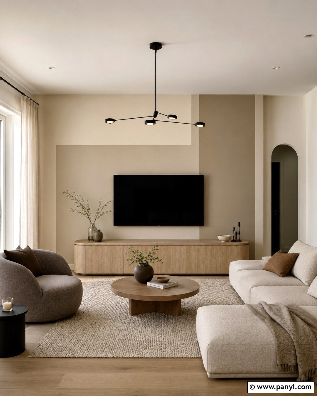 Beige Tone On Tone TV Wall - 20 Color Block Wall Behind Tv Ideas