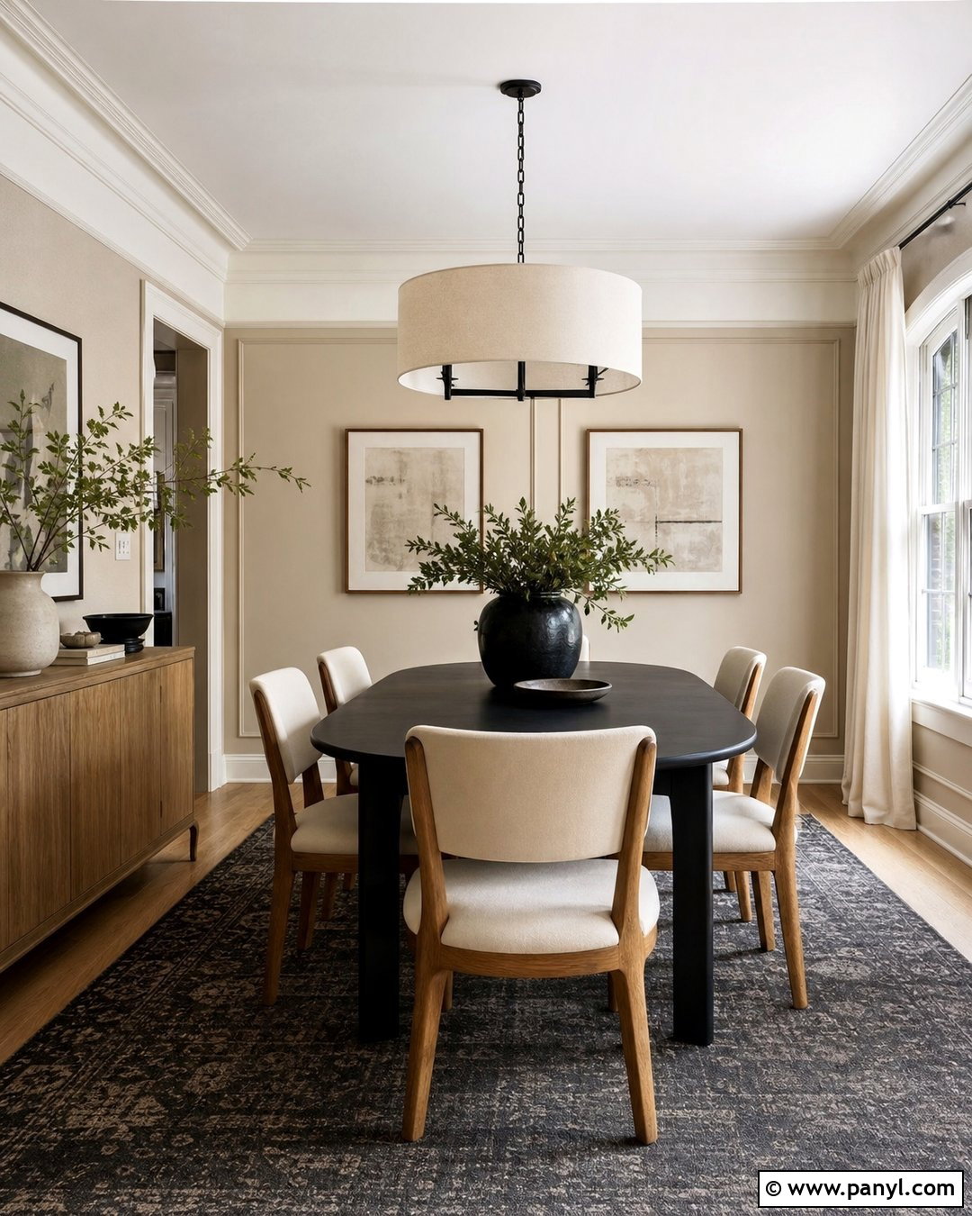 Beige Wall Dining Room With Black Table - 35 beige colour wall ideas