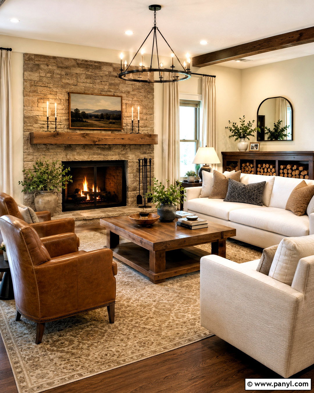 Beige Walls With A Stone Fireplace - 20 beige walls living room decor ideas